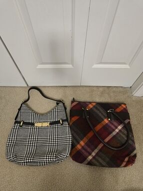 2 Talbots Black/White Plaid And Purple/Orange Plaid Shoulder Bags